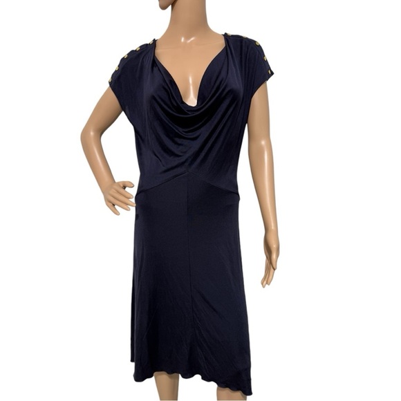 Tory Burch - Navy Silk Cowl Neck Dress W/gold Tone Buttons Size Small - Picture 1 of 8